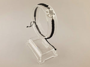 Woven Bracelet - 925 SILVER FLOWER COIN | BLACK - By Janine Jewellery