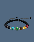 Semi-Precious Stones Bracelet - 7 Chakras & Black Agate - Gold 14K