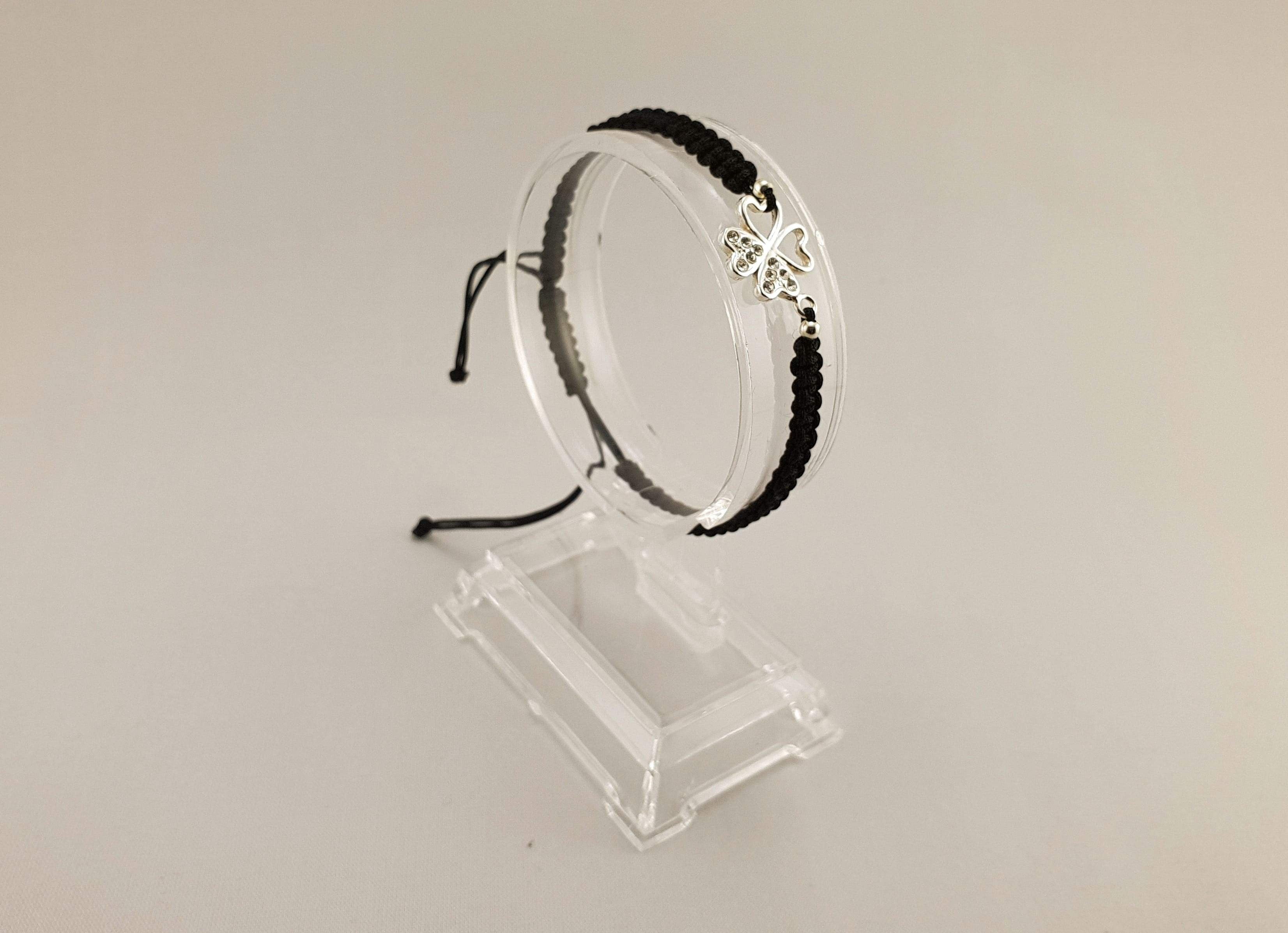 Woven Bracelet - SHINY SILVER CLOVER | BLACK - By Janine Jewellery