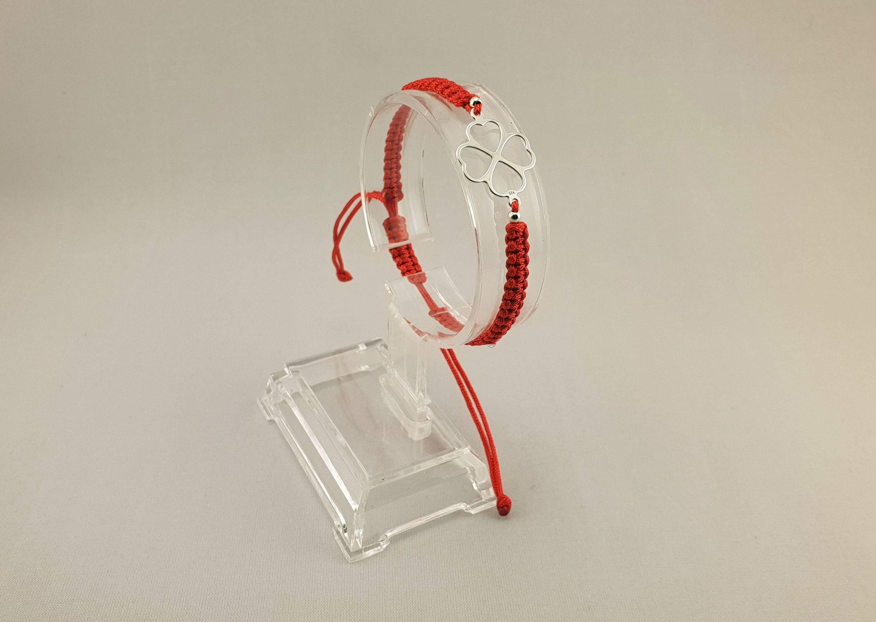 Woven Bracelet - LOVELY SILVER CLOVER | RED - By Janine Jewellery