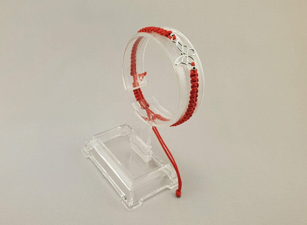 Woven Bracelet - 925 SILVER BUTTERFLY | RED - By Janine Jewellery