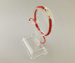 Woven Bracelet - GOLD PLATED 24K HALF-MOON | RED - By Janine Jewellery