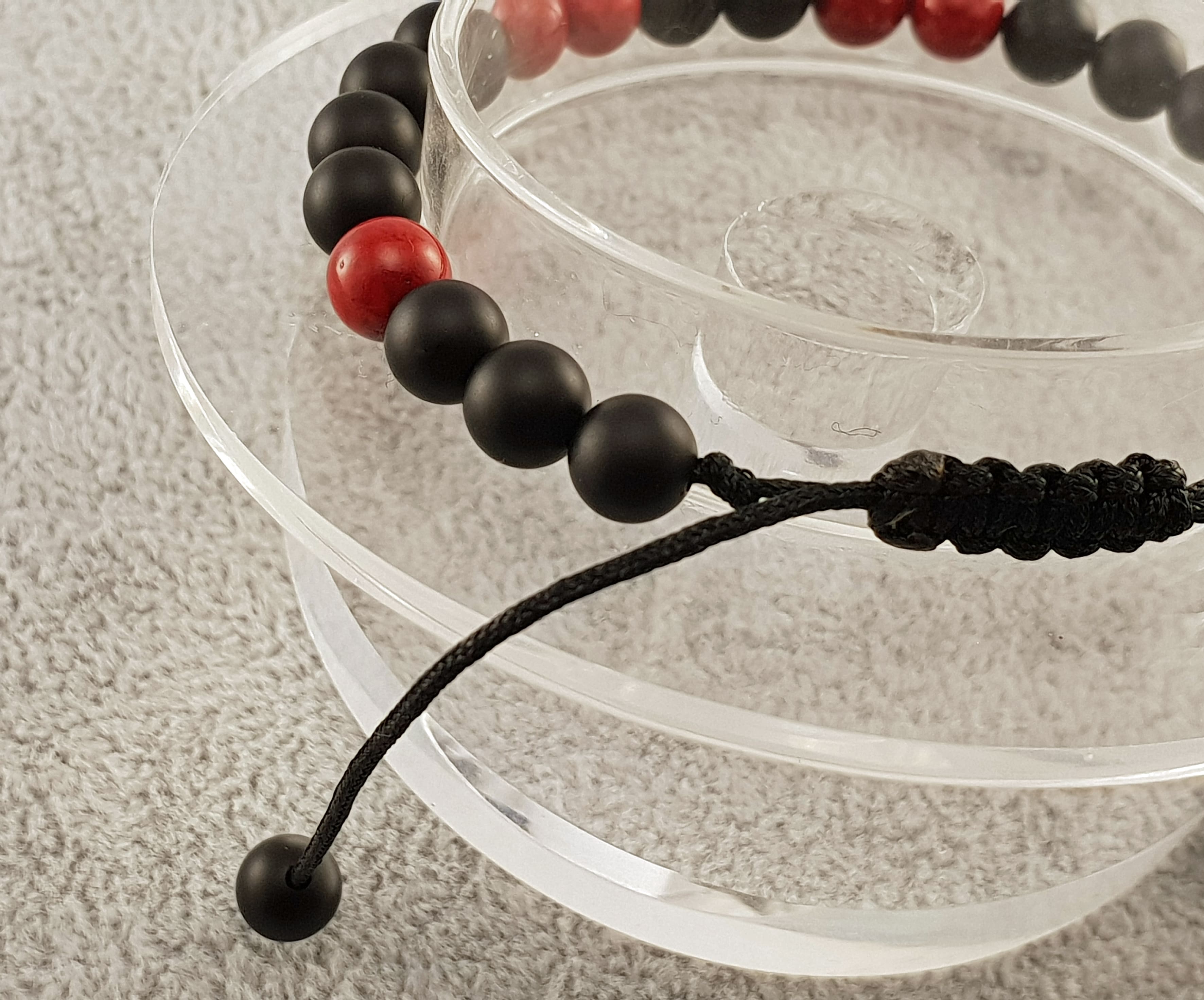 Agate beads - Matte Black and Red - By Janine Jewellery