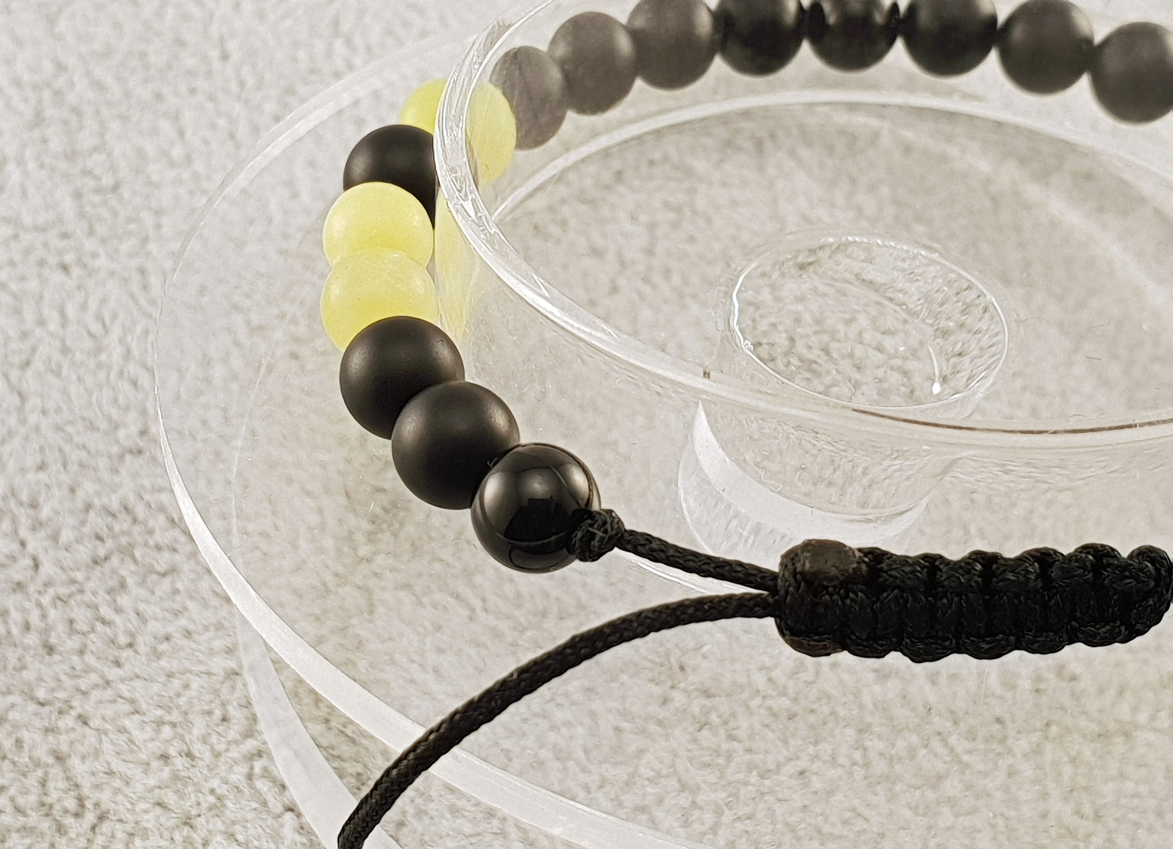 Agate & Jade Beads - Black and Yellow - By Janine Jewellery