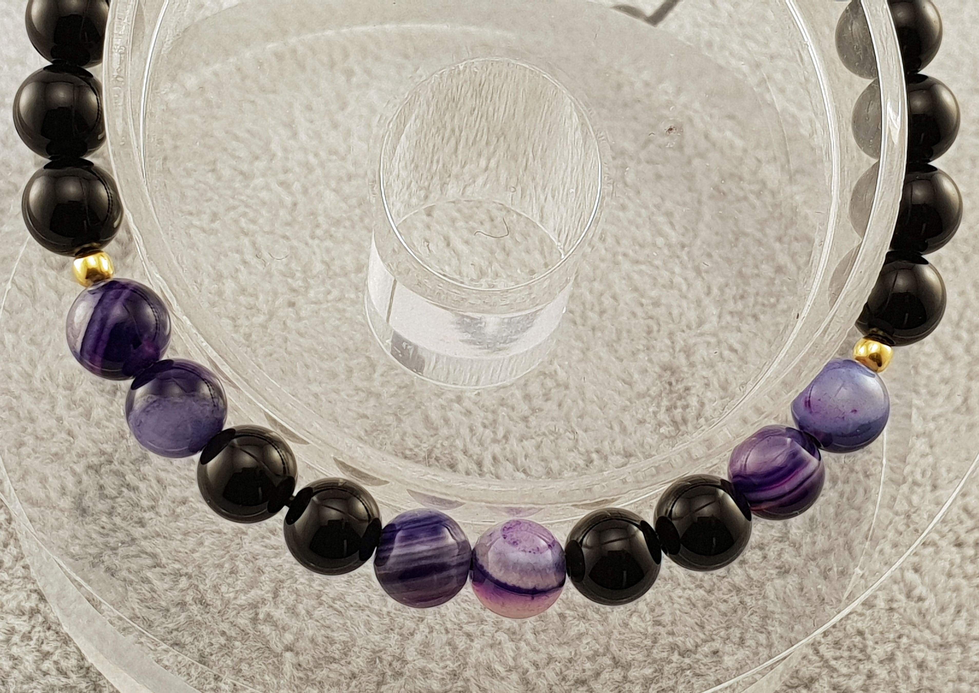 Agate beads - Black and Violet - By Janine Jewellery
