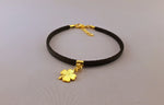 Leather Bracelet - GOLD PLATED 24K CLOVER - By Janine Jewellery