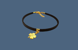 Leather Bracelet - GOLD PLATED 24K CLOVER - By Janine Jewellery