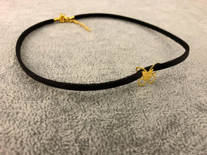 Leather Necklace - Gold Plated 24K Butterfly - By Janine Jewellery