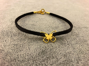 Leather Bracelet - Gold Plated 24K Butterfly - By Janine Jewellery