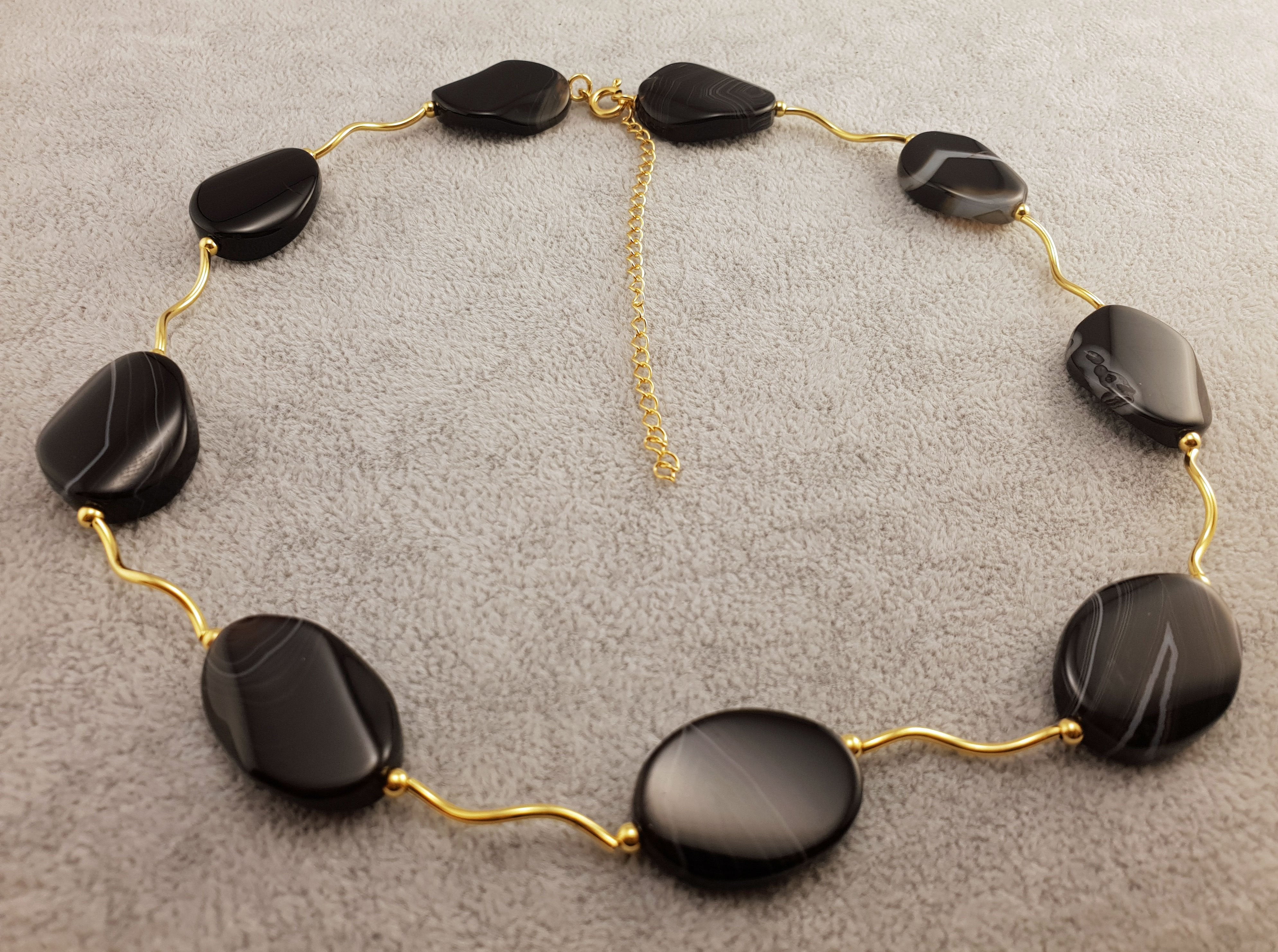 Agate Necklace - Flat Oval Beads - By Janine Jewellery