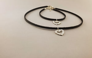 Leather Collection - BRACELET + NECKLACE | HEAVY SILVER HEART - By Janine Jewellery