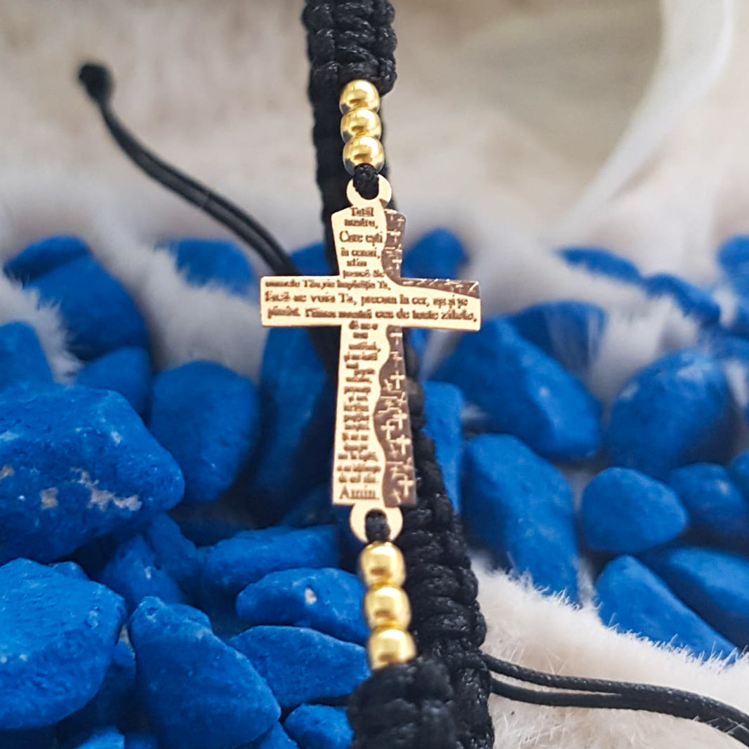 Cross Gold 14K ;Engraved prayer ,,Tatal Nostru''